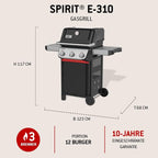 Gasgrill Spirit E 310 mit 3 Edelstahlbrennern 8,8 kW Grillfläche 60x45 cm Warmhalterost und Thermometer