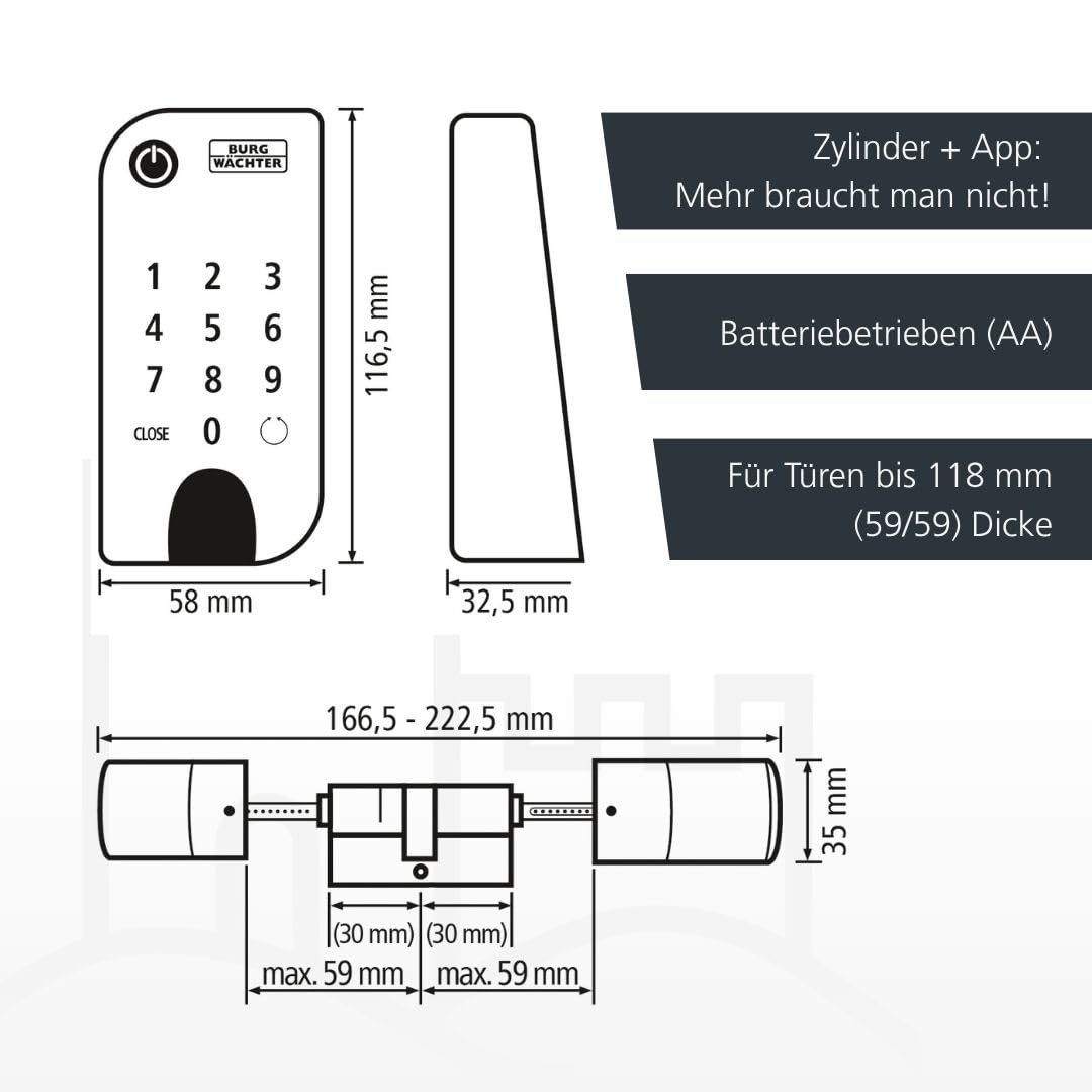 Elektronisches Türschloss secuENTRY Entry Home 2.0 für Haustüren mit Code App Funkschlüssel inkl Zylinder