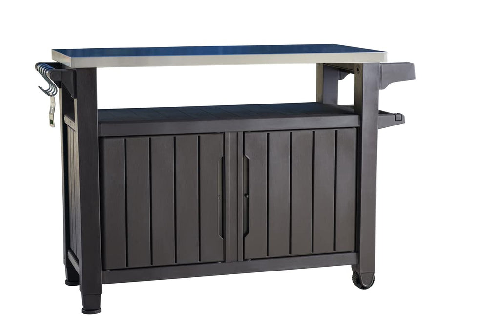 Unity XL BBQ Beistelltisch 134x51.7x89.6cm grau wetterfest Edelstahl Arbeitsplatte Outdoor Sideboard