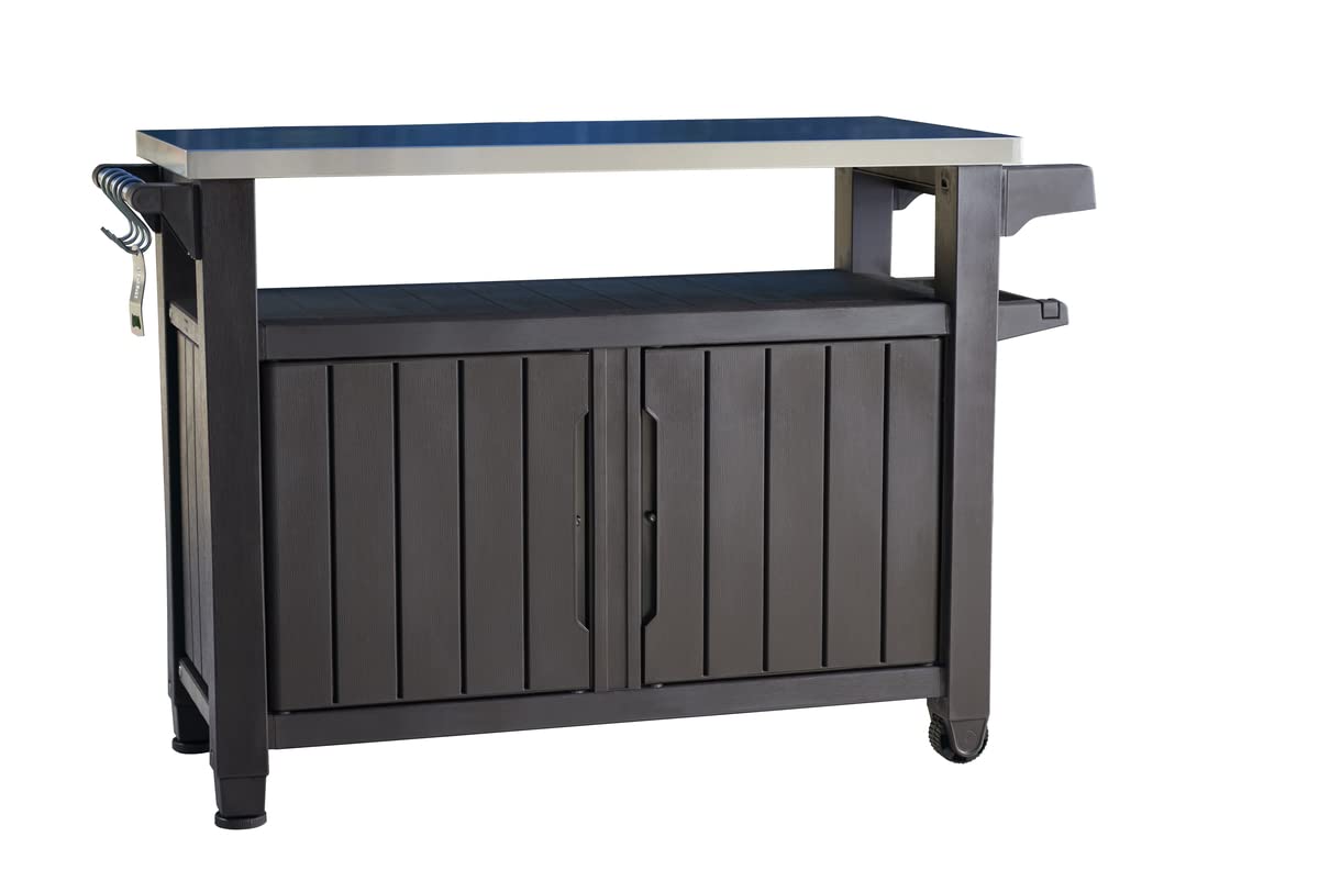 Unity XL BBQ Beistelltisch 134x51.7x89.6cm grau wetterfest Edelstahl Arbeitsplatte Outdoor Sideboard