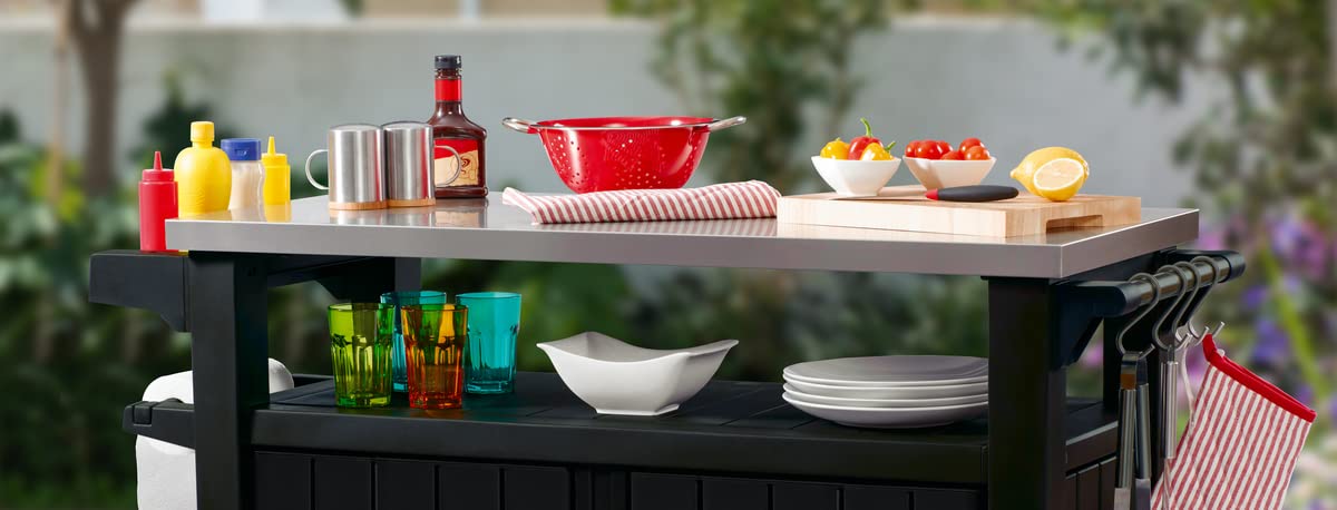Unity XL BBQ Beistelltisch 134x51.7x89.6cm grau wetterfest Edelstahl Arbeitsplatte Outdoor Sideboard