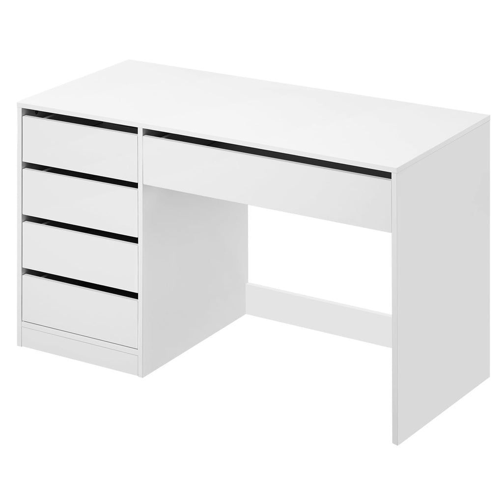 Schminktisch Weiß mit 5 Schubladen ohne Spiegel, Schreibtisch PC Tisch mit Stauraum, Jugendzimmer 120x55x75 cm