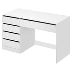 Schminktisch Weiß mit 5 Schubladen ohne Spiegel, Schreibtisch PC Tisch mit Stauraum, Jugendzimmer 120x55x75 cm