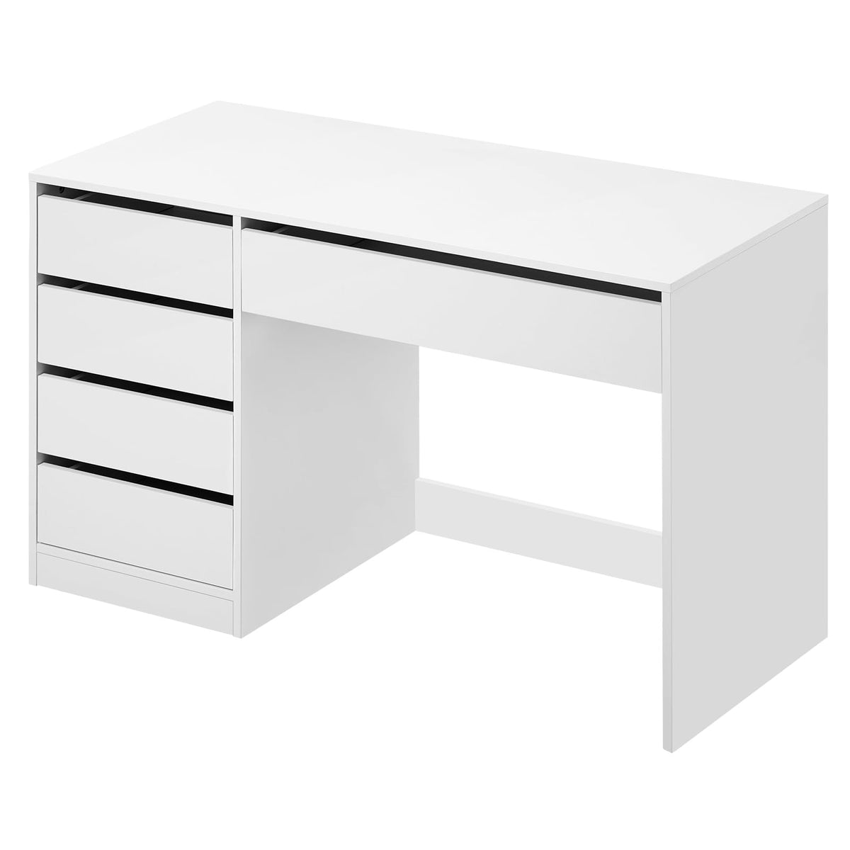 Schminktisch Weiß mit 5 Schubladen ohne Spiegel, Schreibtisch PC Tisch mit Stauraum, Jugendzimmer 120x55x75 cm