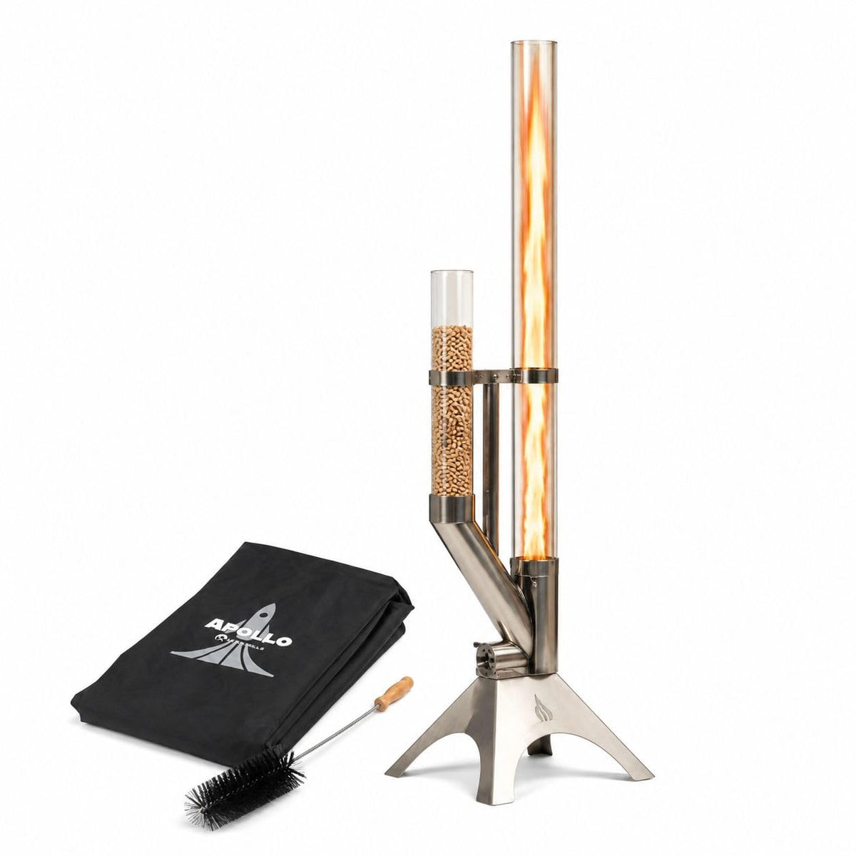Feuersäule Outdoor mit Reinigungsbürste und Abdeckhaube Nachhaltige Pelletfackel für Gartenambiente
