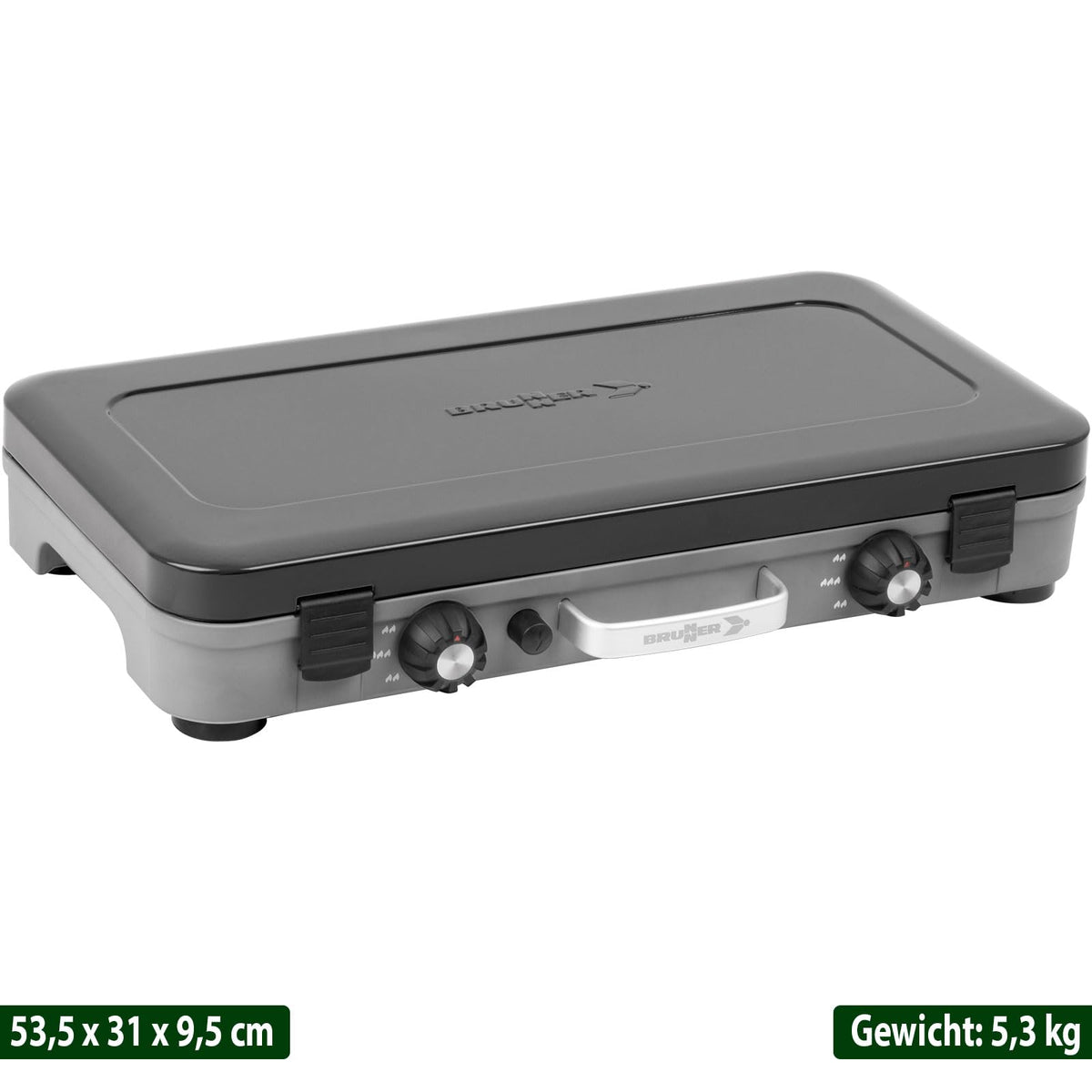 Campingkocher zweiflammig Gaskocher POWERKOOK 50 mbar mit 2 Grillplatten für Camping Outdoor