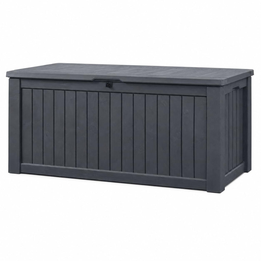 Auflagenbox Kissenbox 570 Liter 100% wasserdicht Belüftung kein Schimmel Holzoptik Deckel 250 kg Anthrazit