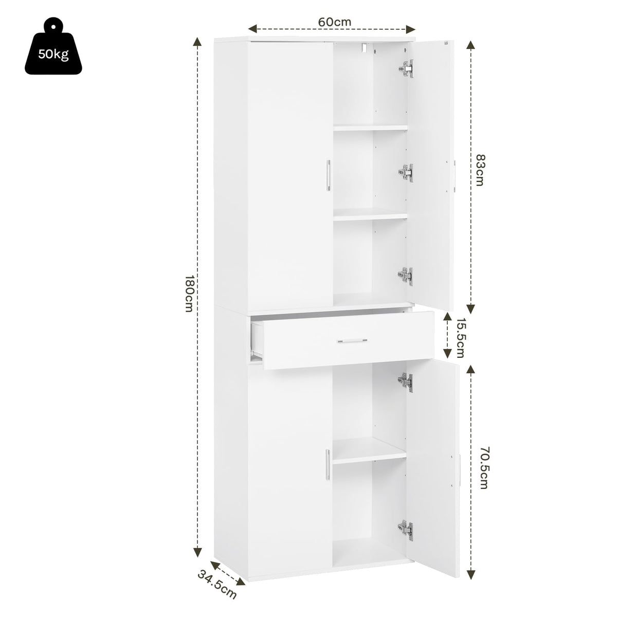 Aktenschrank Büroschrank für Büro mit Schublade und Türen 60x180x34 cm weiß Büromöbel Stauraum