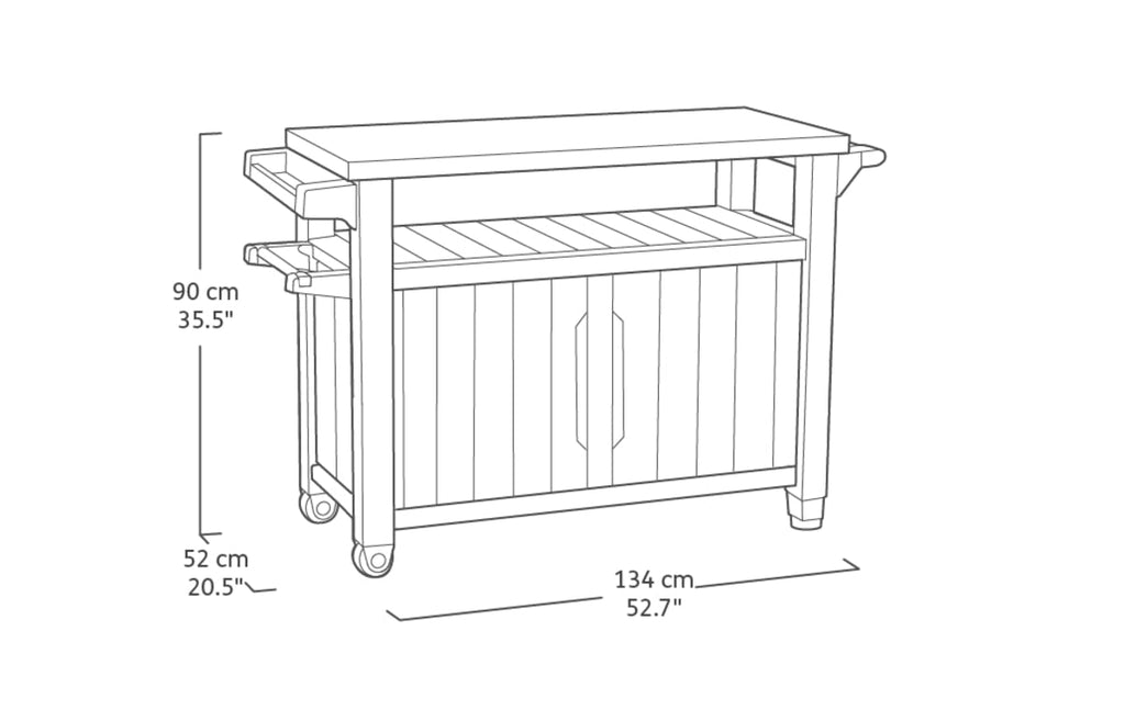 Unity XL BBQ Beistelltisch 134x51.7x89.6cm grau wetterfest Edelstahl Arbeitsplatte Outdoor Sideboard