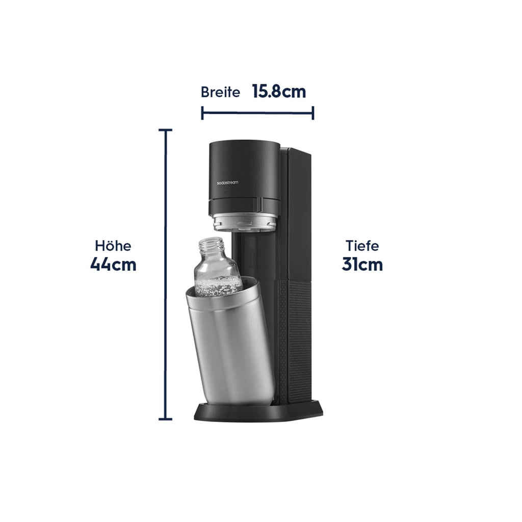 Duo Wassersprudler 2x60L CO2 Zylinder 2x1L Glasflasche 2x BPA freie 1L Flasche spülmaschinenfest öko titan