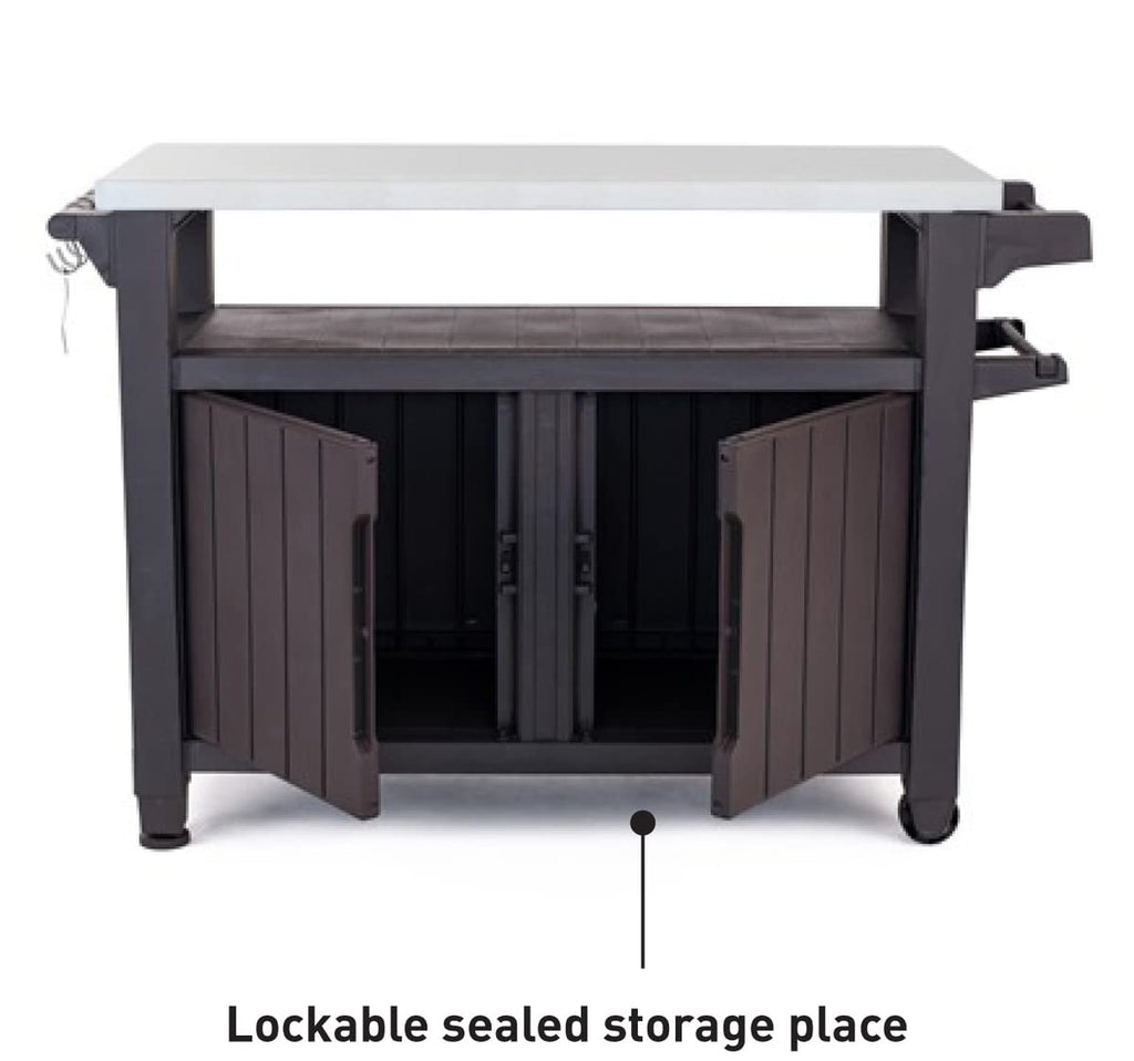 Unity XL BBQ Beistelltisch 134x51.7x89.6cm grau wetterfest Edelstahl Arbeitsplatte Outdoor Sideboard