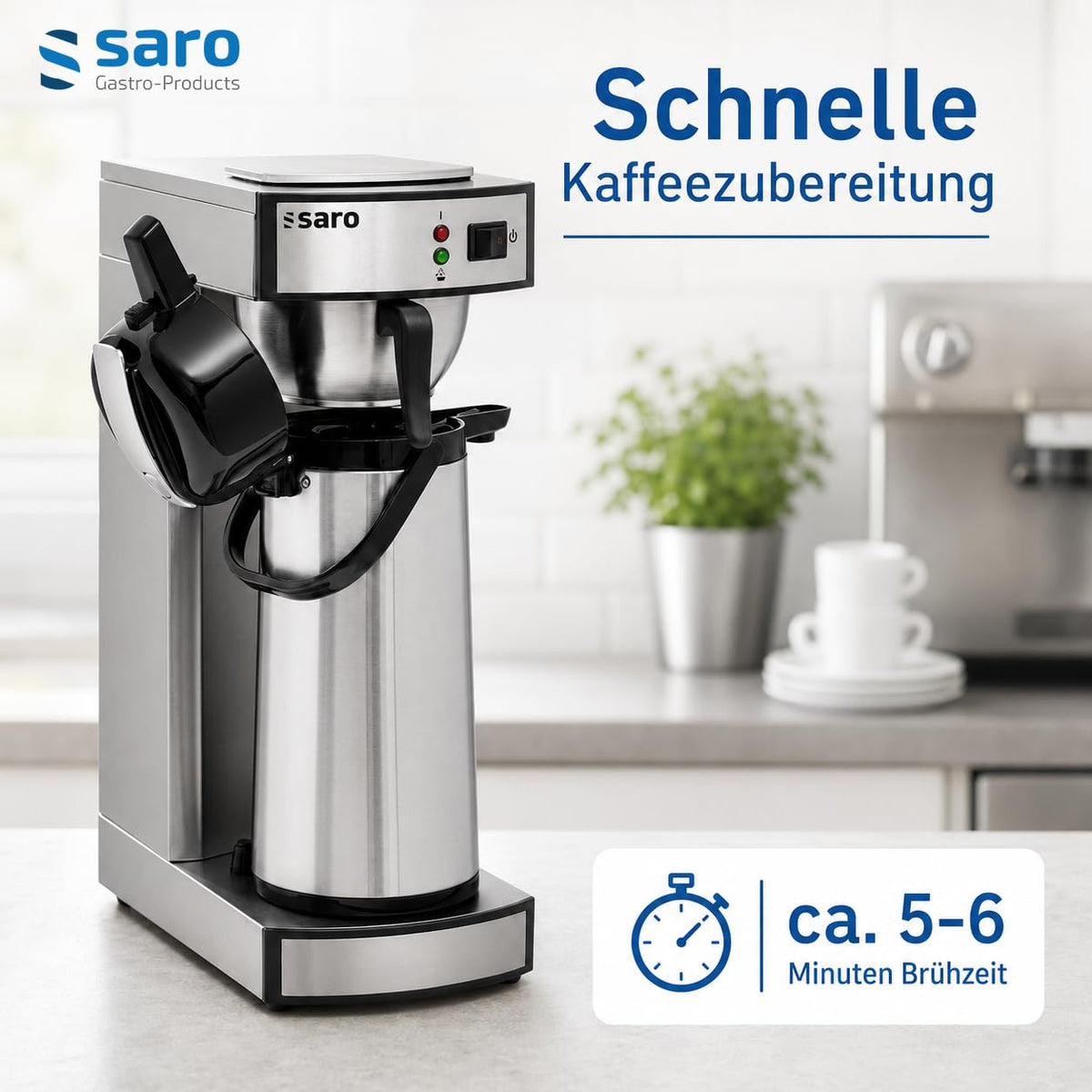 Kaffeemaschine mit Edelstahl Isolierpumpkanne 2,2 L Brühzeit 5 bis 6 Min Trockenlaufschutz 2,069 kW THERMO 24