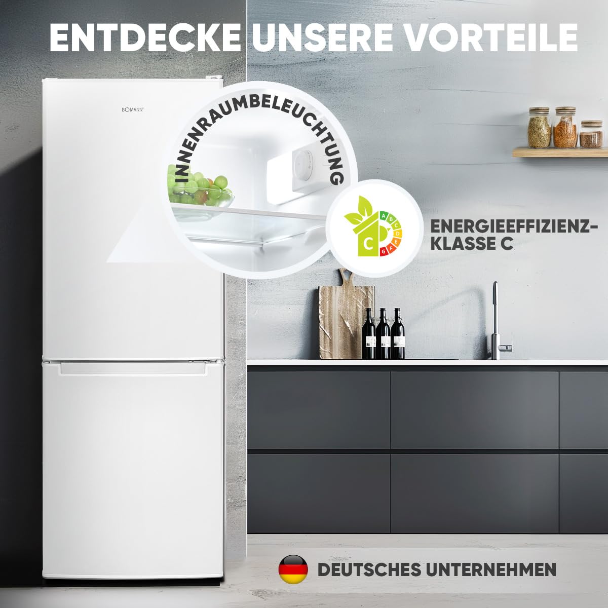 Kühlgefrierkombi 143cm Energieklasse C 173L 40 dB 3 Ablagen 2 Schubladen Türanschlag wechselbar KG 7359 weiß