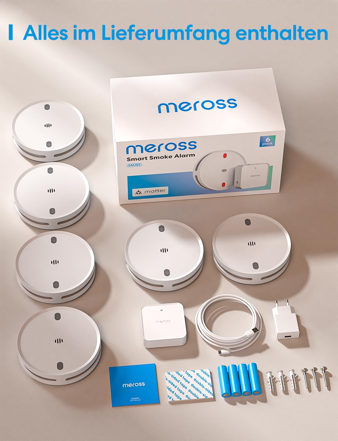 Vernetzter Matter Rauchmelder WLAN Feuermelder mit MSH450 Hub für Smart Home Alarm App Steuerung