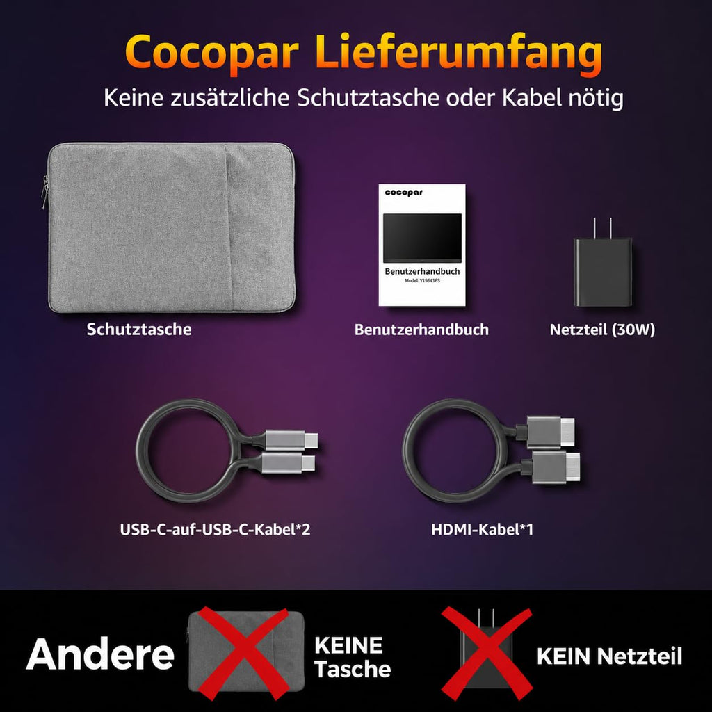 Tragbarer Monitor 18.5 Zoll 1080P FHD 120% sRGB HDMI USB-C Lautsprecher VESA Ständer für Laptop Xbox PS4 PS5