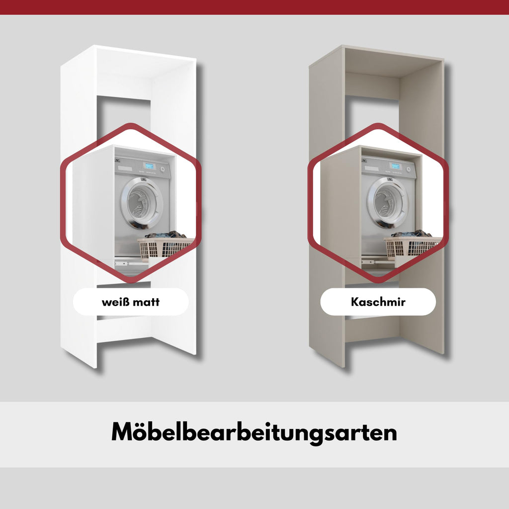 Waschmaschinenschrank für Waschmaschine und Trockner 183,7x65x66 cm ausziehbarer Regalboden Hochkant 18mm Weiß