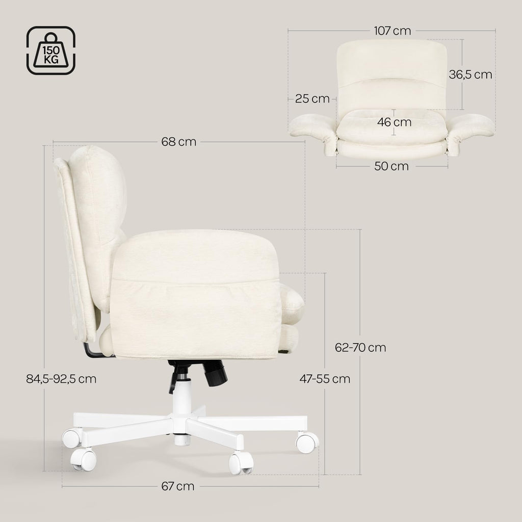 Bequemer Schreibtischstuhl mit Schneidersitz Funktion Chenille Drehstuhl Bürostuhl in Beige