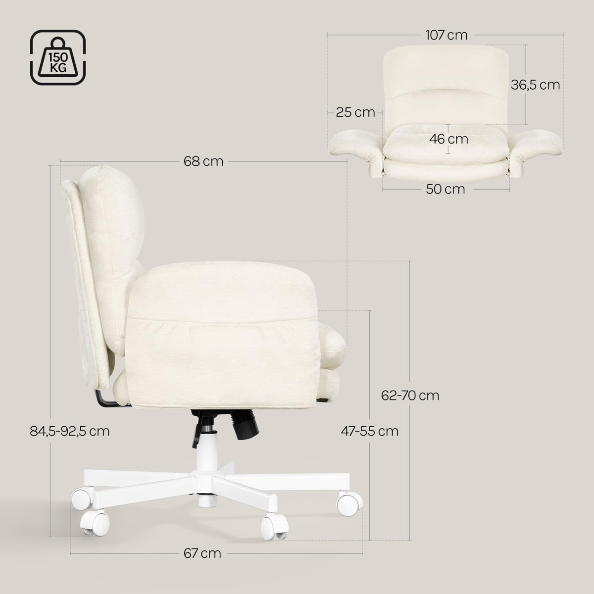 Bequemer Schreibtischstuhl mit Schneidersitz Funktion Chenille Drehstuhl Bürostuhl in Beige