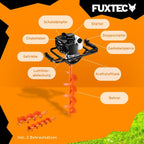 Erdlochbohrer FX-EB143ECO mit 2 Bohraufsätzen 42,7 cm³ 2 Takt Motor 100/150 mm Bohrer Fliehkraftkupplung