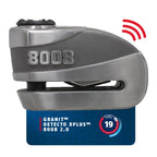 Bremsscheibenschloss Granit Detecto XPlus 8008 2.0 Motorradschloss mit Alarm Sicherheitslevel 19 Grau