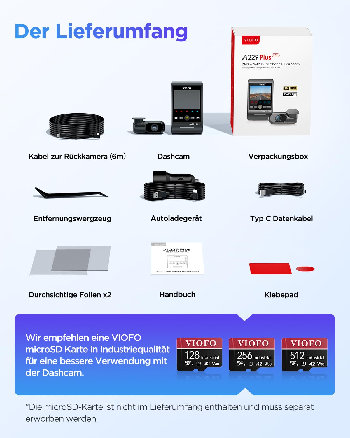 A229 Plus 2CH Dualkanal Dashcam Dual 2K HDR 5GHz WLAN GPS Sprachsteuerung Autokamera für Fahrzeuge