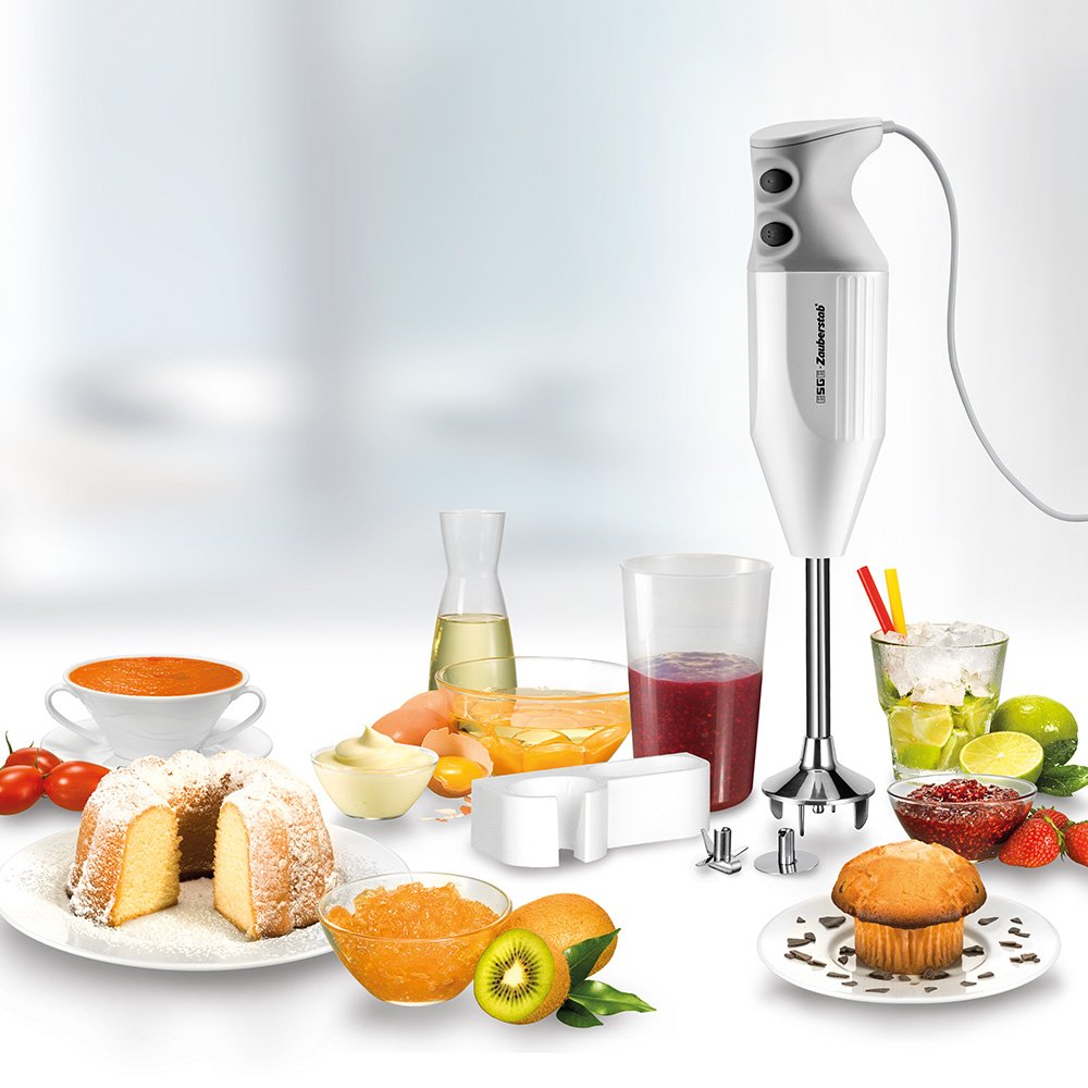 Stabmixer 90310 M 122 S weiß mit Zubehör 10000 bis 16000 Upm 140 Watt Ergonomisches Griffdesign Twinschalter
