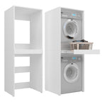Waschmaschinenschrank für Waschmaschine und Trockner 183,7x65x66 cm ausziehbarer Regalboden Hochkant 18mm Weiß