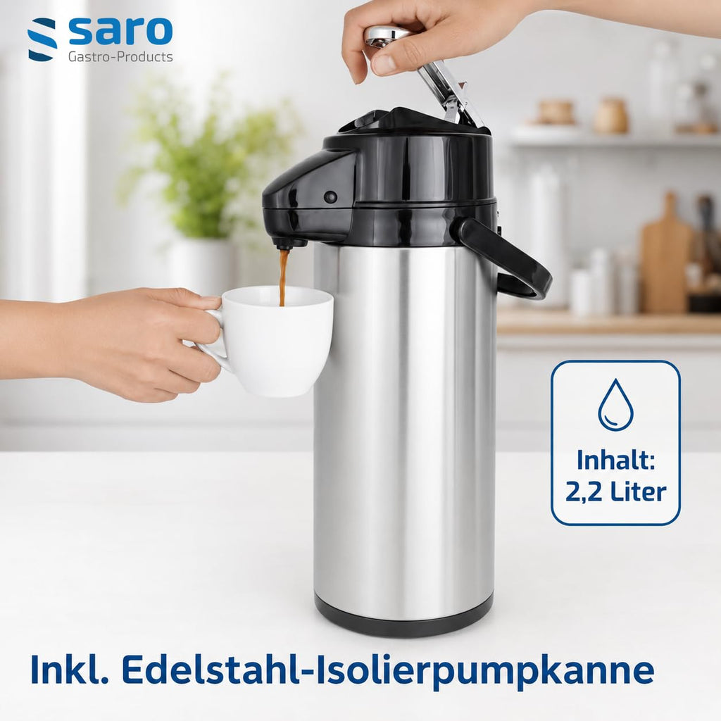 Kaffeemaschine mit Edelstahl Isolierpumpkanne 2,2 L Brühzeit 5 bis 6 Min Trockenlaufschutz 2,069 kW THERMO 24