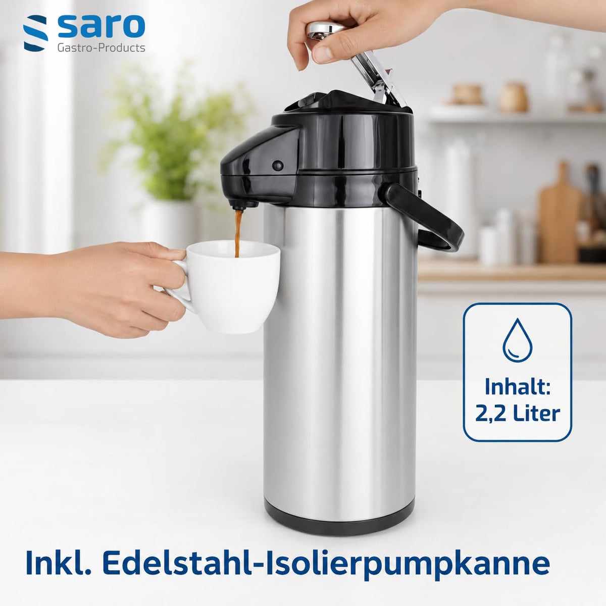 Kaffeemaschine mit Edelstahl Isolierpumpkanne 2,2 L Brühzeit 5 bis 6 Min Trockenlaufschutz 2,069 kW THERMO 24