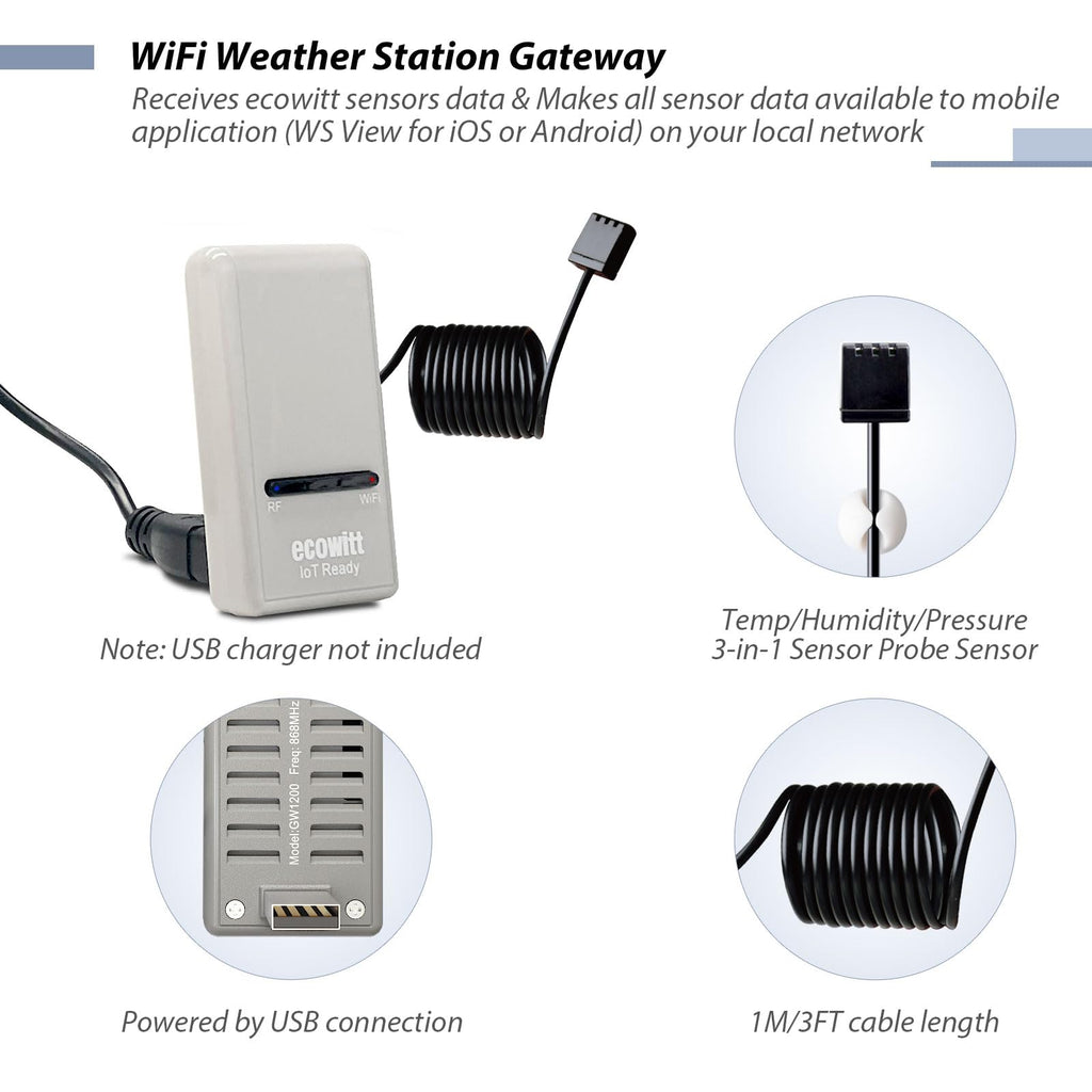 GW1210 WLAN Wetterstation GW1200 WS90 7 in 1 Außensensor Temp Feuchte Barometer Hausautomation 868 MHz 2,4 GHz