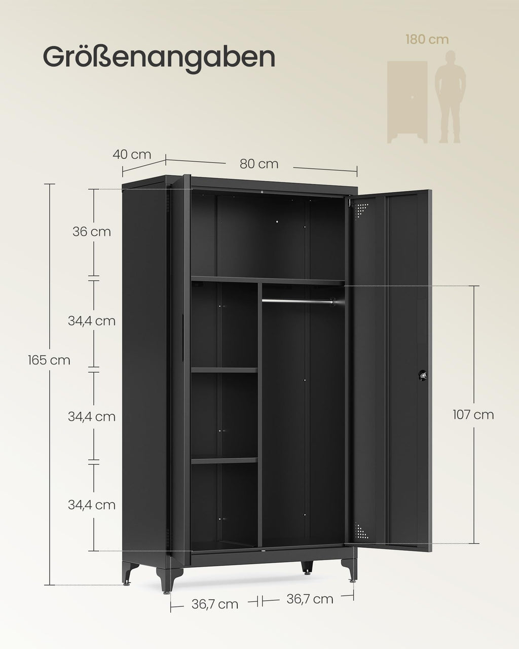 Mehrzweckschrank Metallschrank mit 2 Türen und 5 Fächern und viel Stauraum für Wohnzimmer Büro Flur