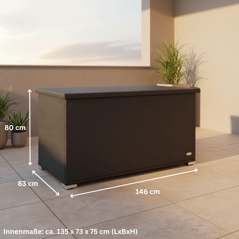 Auflagenbox wasserdicht XXL 950 l schwarz Gartenbox Aufbewahrungsbox Kissenbox Outdoor Gartentruhe Polyrattan
