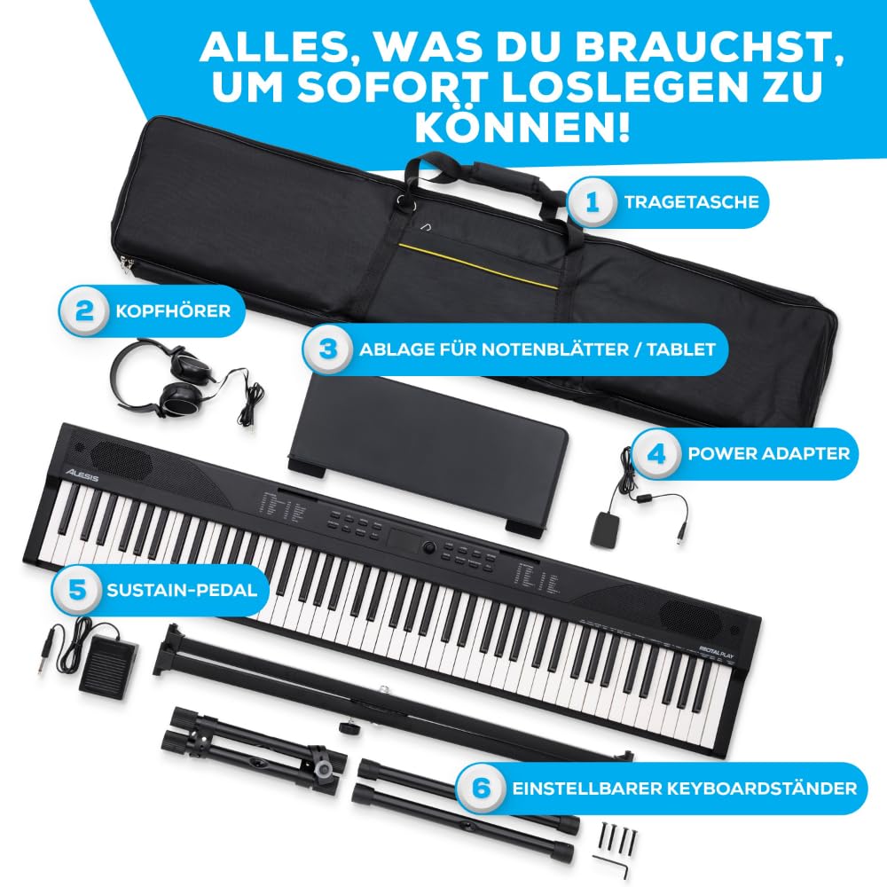 Recital Play 88 Tasten Digital Piano Keyboard Bundle für Anfänger und Fortgeschrittene mit Zubehör