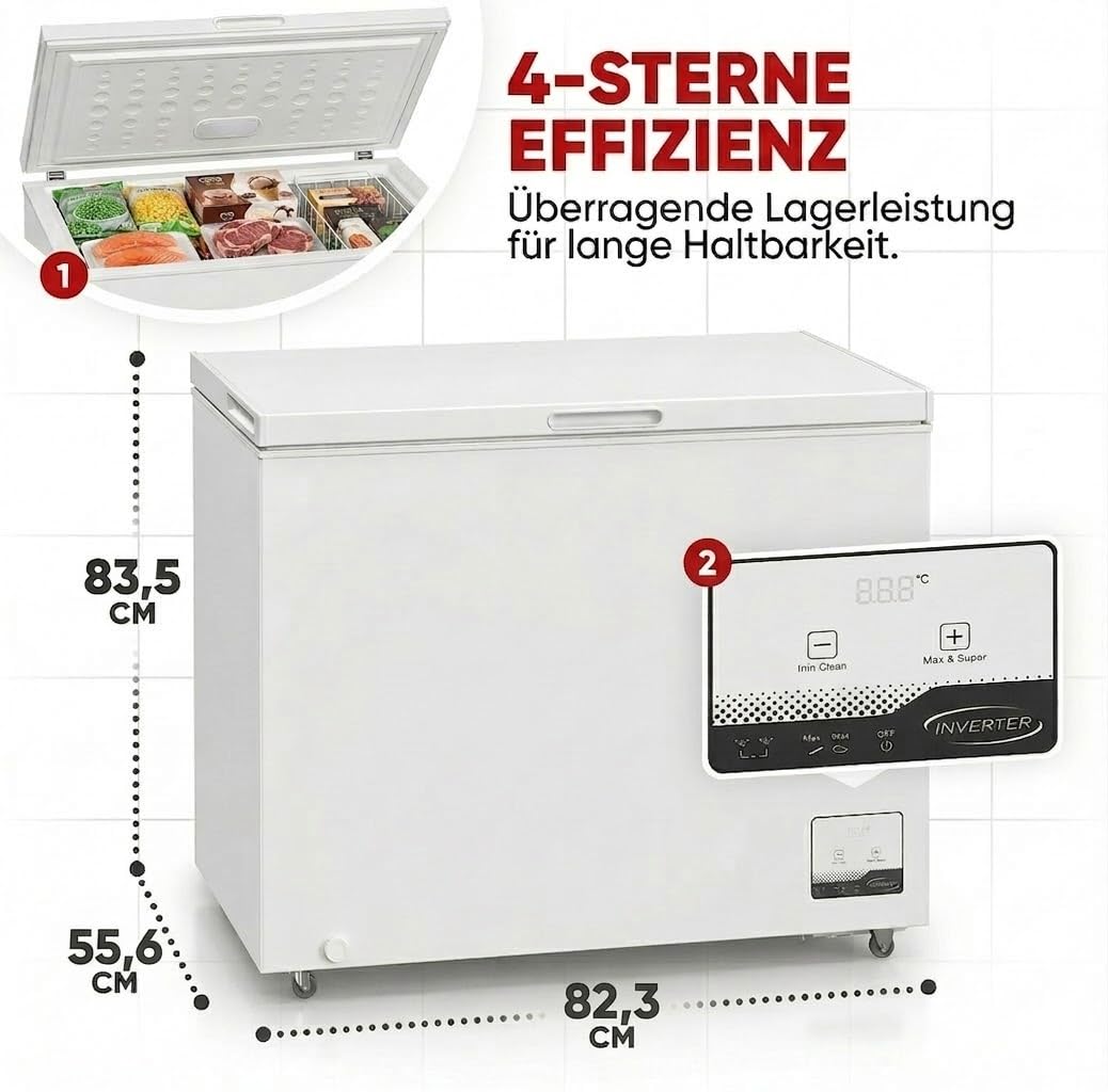 GT300E Gefriertruhe 299 Liter 41 dB Kühlen und Gefrieren 4 Sterne Gefrierfach freistehend Energieklasse E