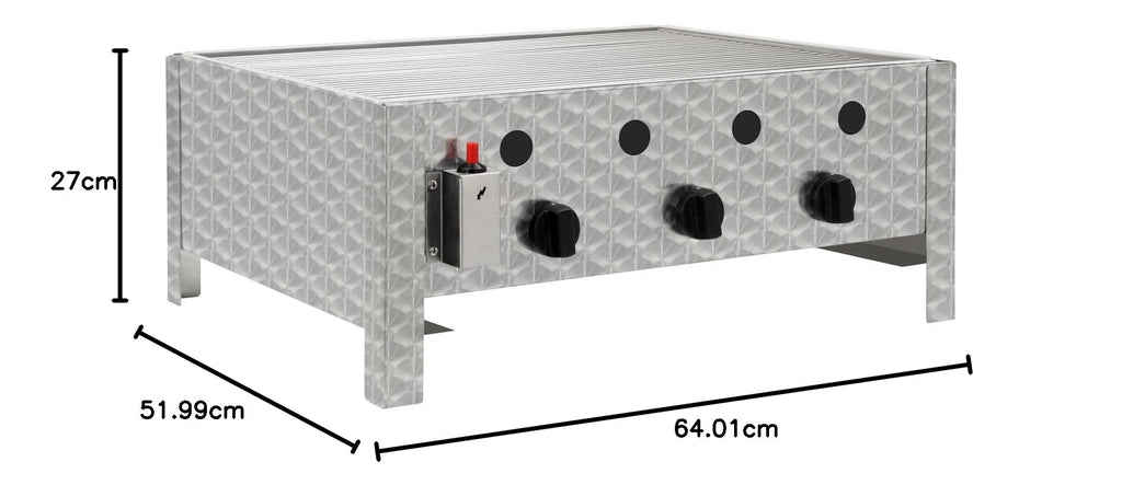 Edelstahl Gastrobräter 3 flammig B 64 x T 52 x H 27 cm Gastrogasgrill Wurstbrater Tischgrill Gastrogrill