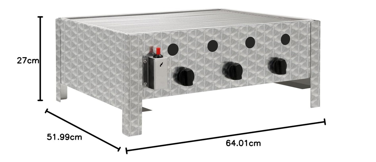 Edelstahl Gastrobräter 3 flammig B 64 x T 52 x H 27 cm Gastrogasgrill Wurstbrater Tischgrill Gastrogrill