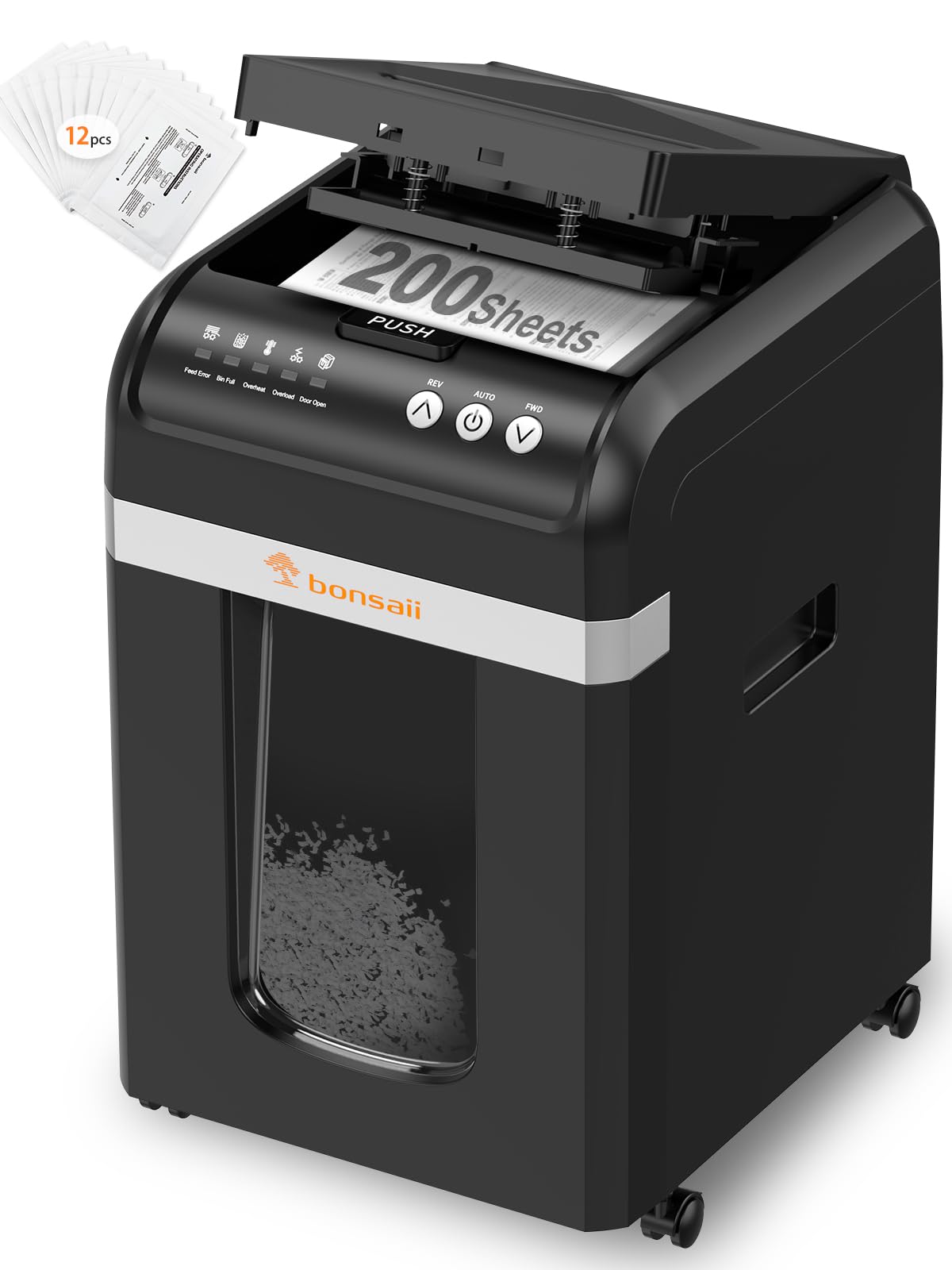 Auto Feed Aktenvernichter für Büro und Home Office 200 Blatt P4 Mikroschnitt Schwarz Papierschredder