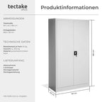 Aktenschrank 180x90x40 cm abschließbarer Büroschrank aus Stahl 2 Türen 5 höhenverstellbare Einlegeböden grau