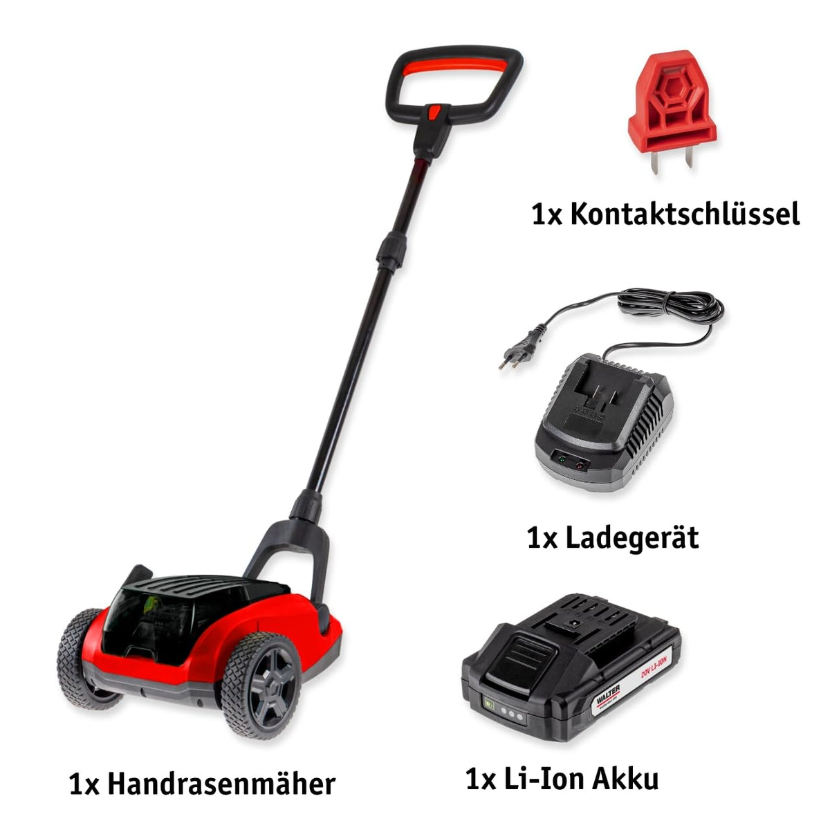 Akku Handrasenmäher 20V mit einstellbarer Schnitthöhe 25 bis 48 mm für präzisen Schnitt im Garten