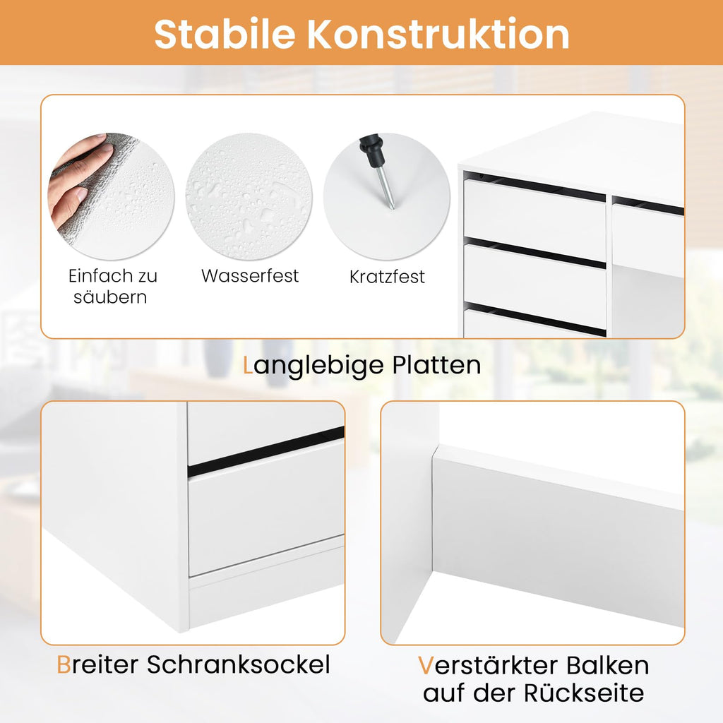 Schminktisch Weiß mit 5 Schubladen ohne Spiegel, Schreibtisch PC Tisch mit Stauraum, Jugendzimmer 120x55x75 cm