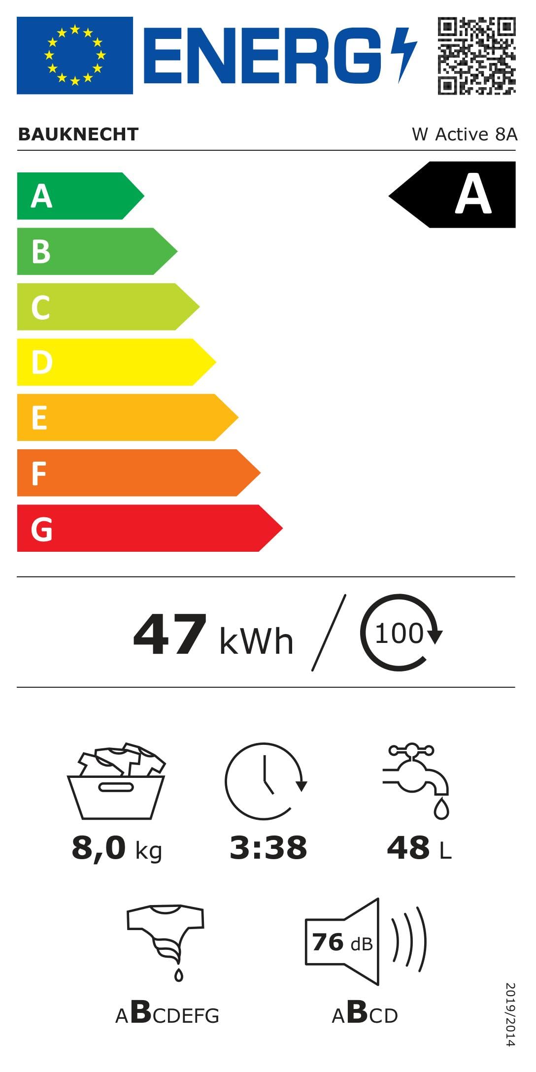 W Active 8A Waschmaschine Frontlader 8kg Fleckentfernung Steam Hygiene Energieklasse A Stopp und Add ProSilent