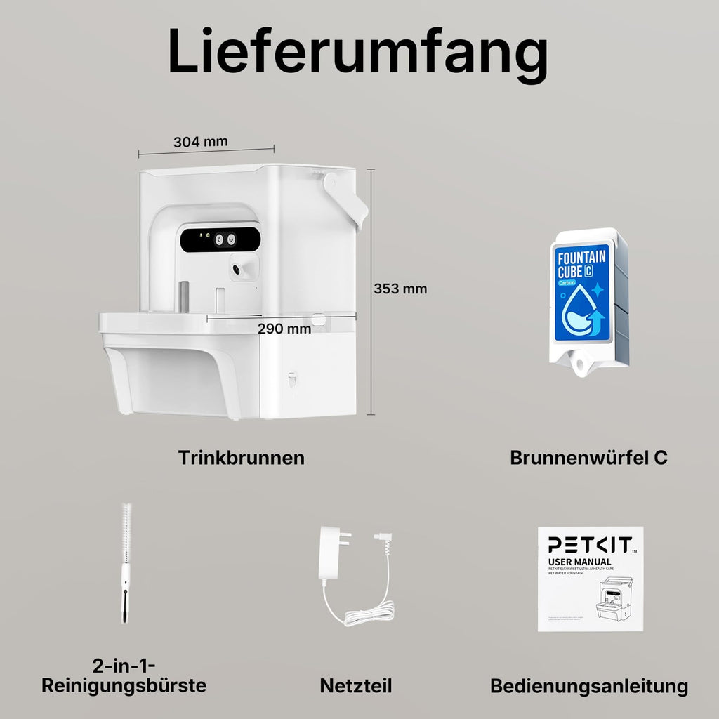 EverSweet Ultra Trinkbrunnen mit KI Kamera 5L Frisch und Abwassertrennung filterlos für Katzen und Kleinhunde