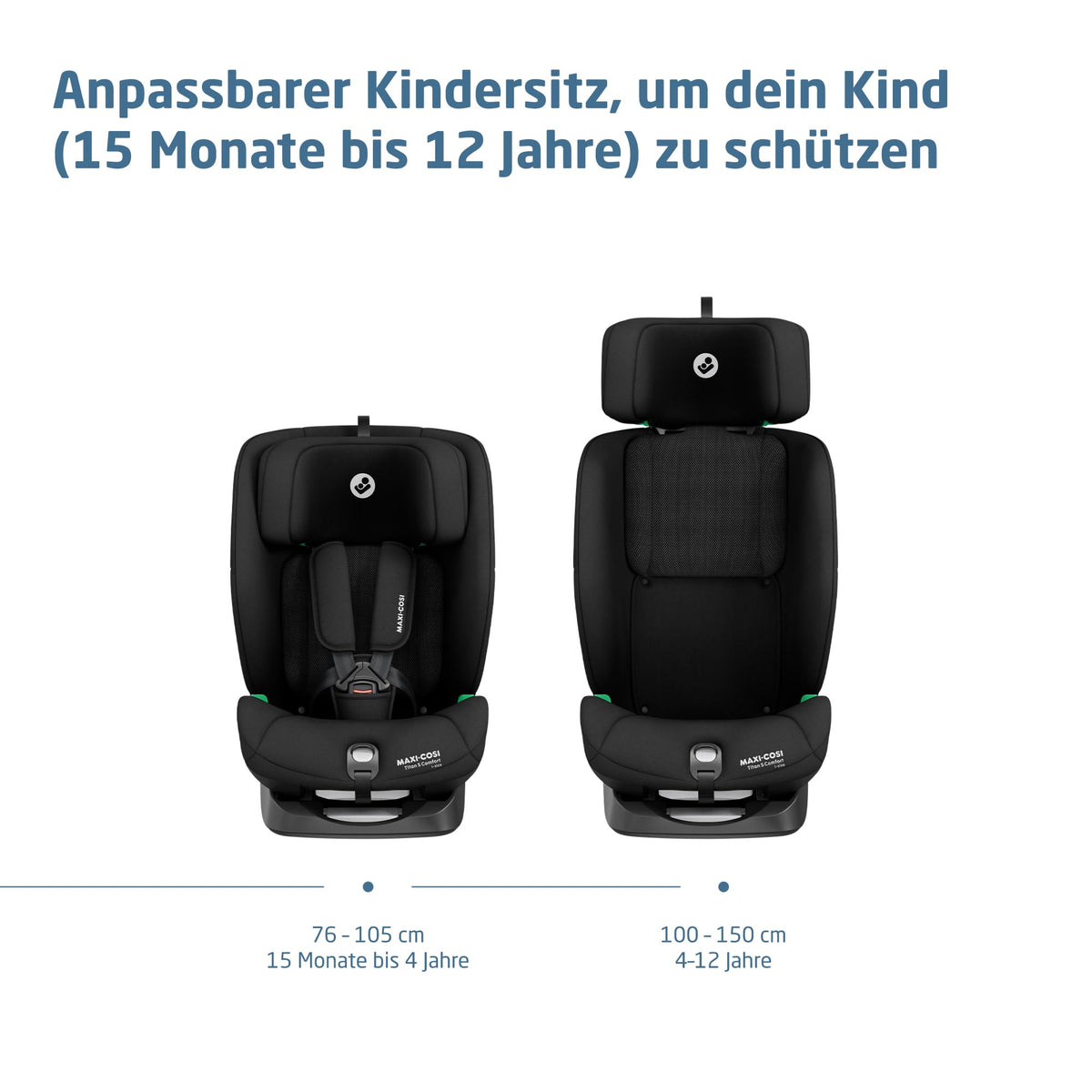 Titan S Comfort iSize Kindersitz 76 bis 150 cm mitwachsend ISOFIX 15 Monate bis 12 Jahre 13 Kopfstützen Black