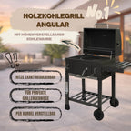 Holzkohlegrill Angular Guss Gusseisenrost Abdeckhaube Deckel verstellbare Kohlewanne Thermometer Grillwagen