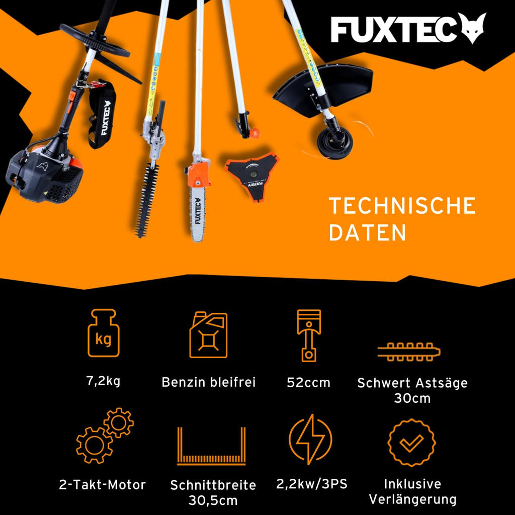 Benzin Motorsense FX-MT152E 5in1 Multitool 52ccm 3PS Kombigerät für Rasen Heckenschnitt und Garten