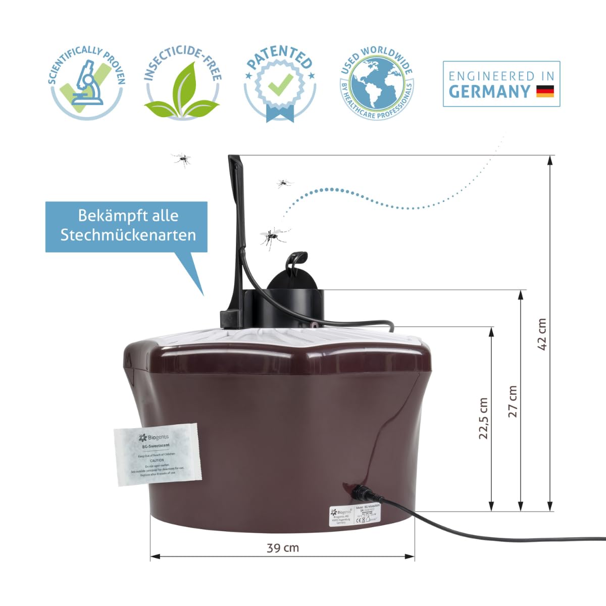 BG-Mosquitaire CO2 insektizidfreie Outdoor Mückenfalle gegen alle Stechmückenarten mit BG-Sweetscent Lockstoff