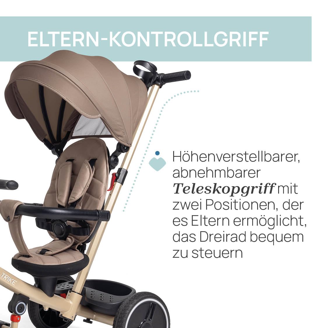 4in1 Dreirad abnehmbares Verdeck Eva Gummiräder Teleskop Schiebestange Freilaufpedale
