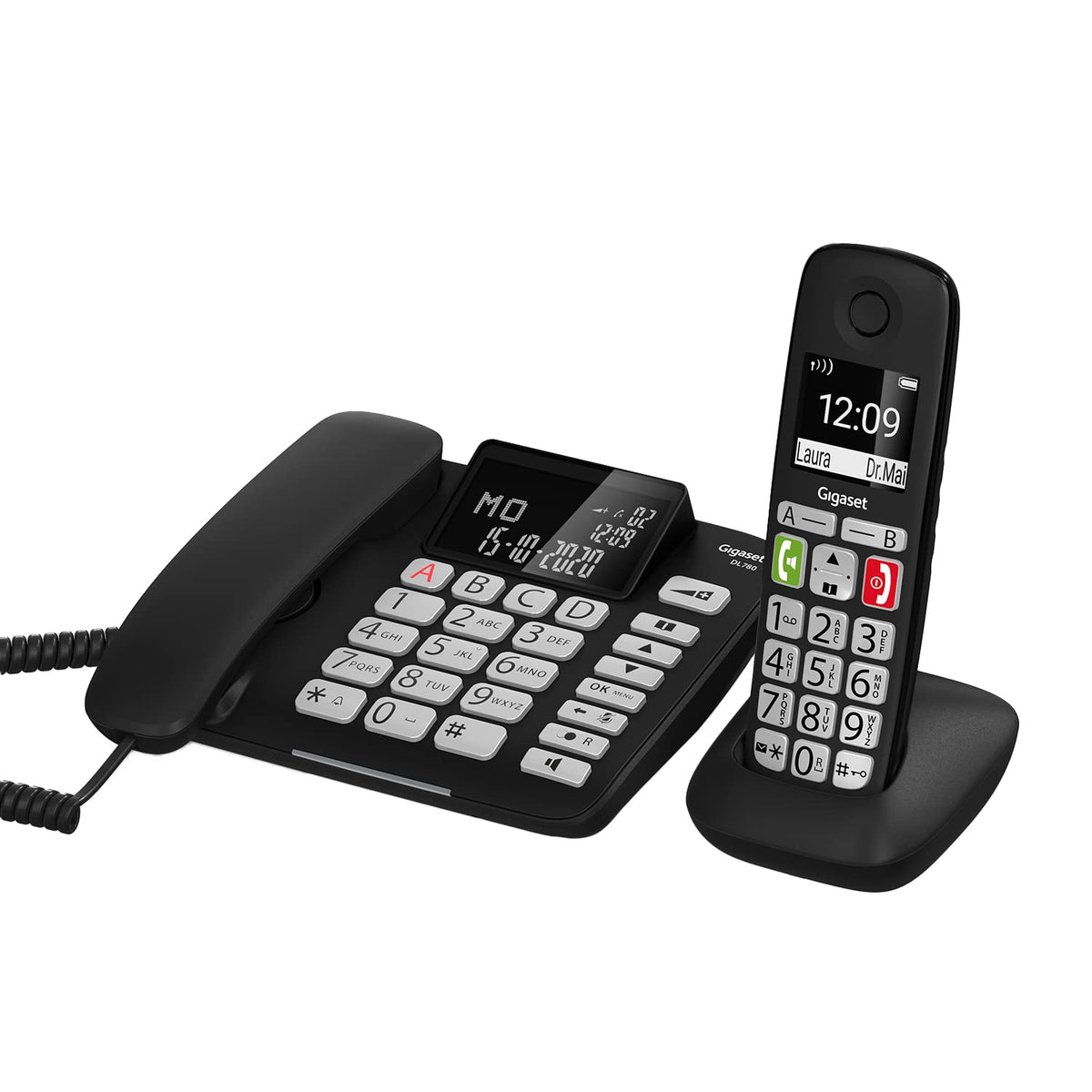 DL780 Plus Kombi Set schnurgebundenes Telefon und Mobilteil extralaut hörgerätekompatibel Telefonbuch schwarz