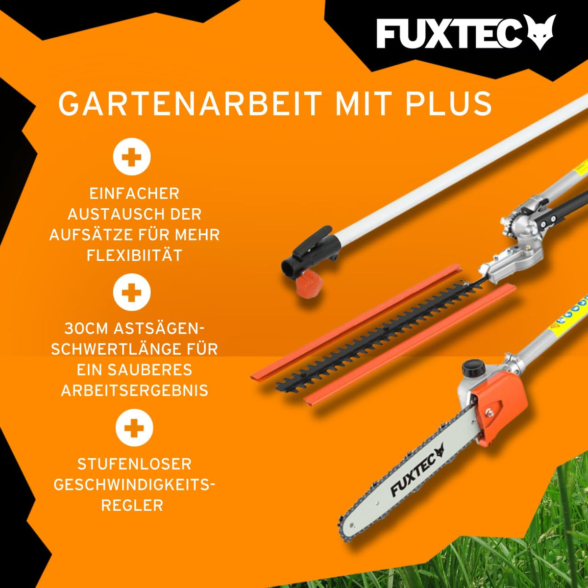 Benzin Motorsense FX-MT152E 5in1 Multitool 52ccm 3PS Kombigerät für Rasen Heckenschnitt und Garten
