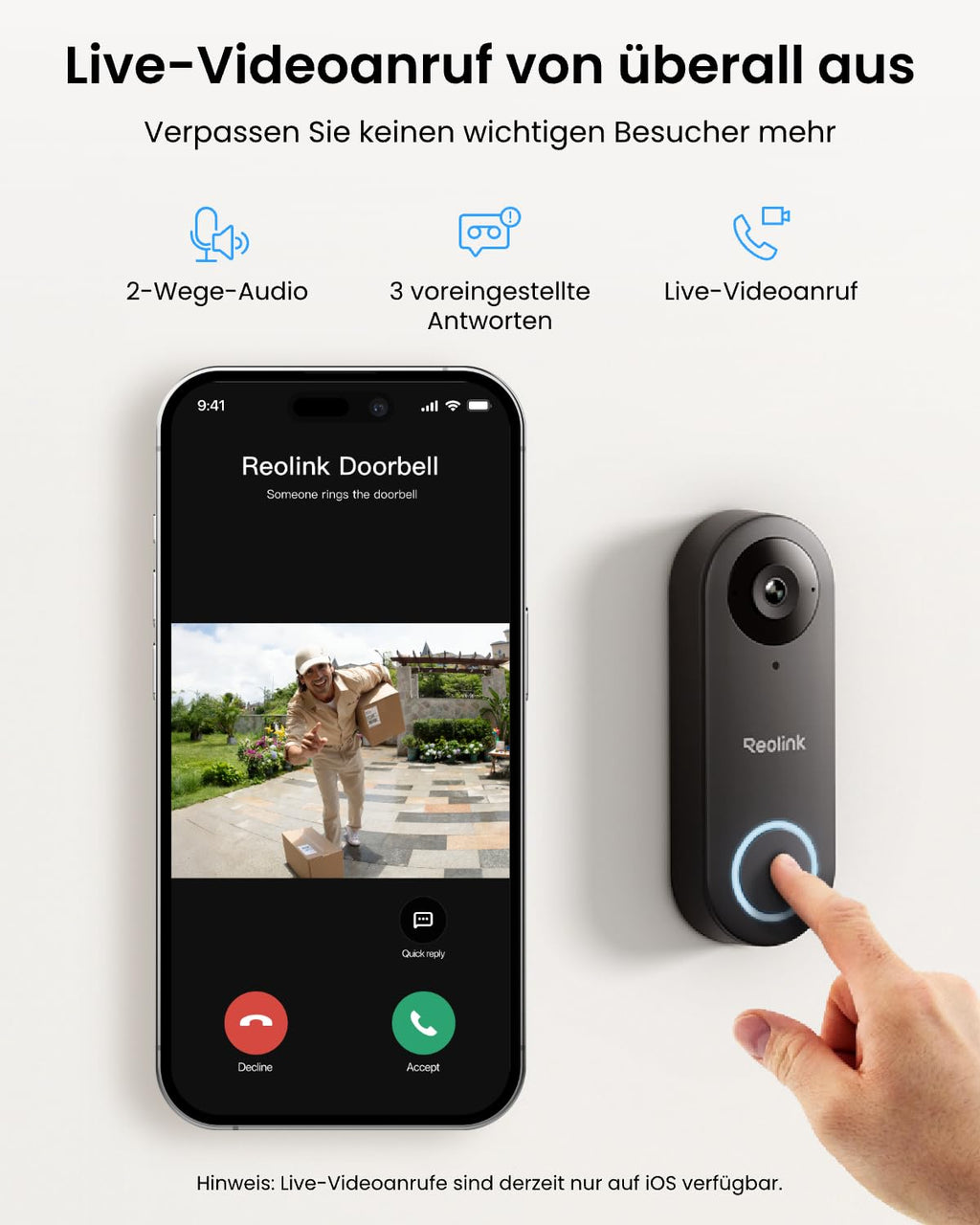 5MP Videotürklingel mit Chime 2,4 GHz und 5 GHz WLAN 180 Grad Ultraweitwinkel für den Hauseingang